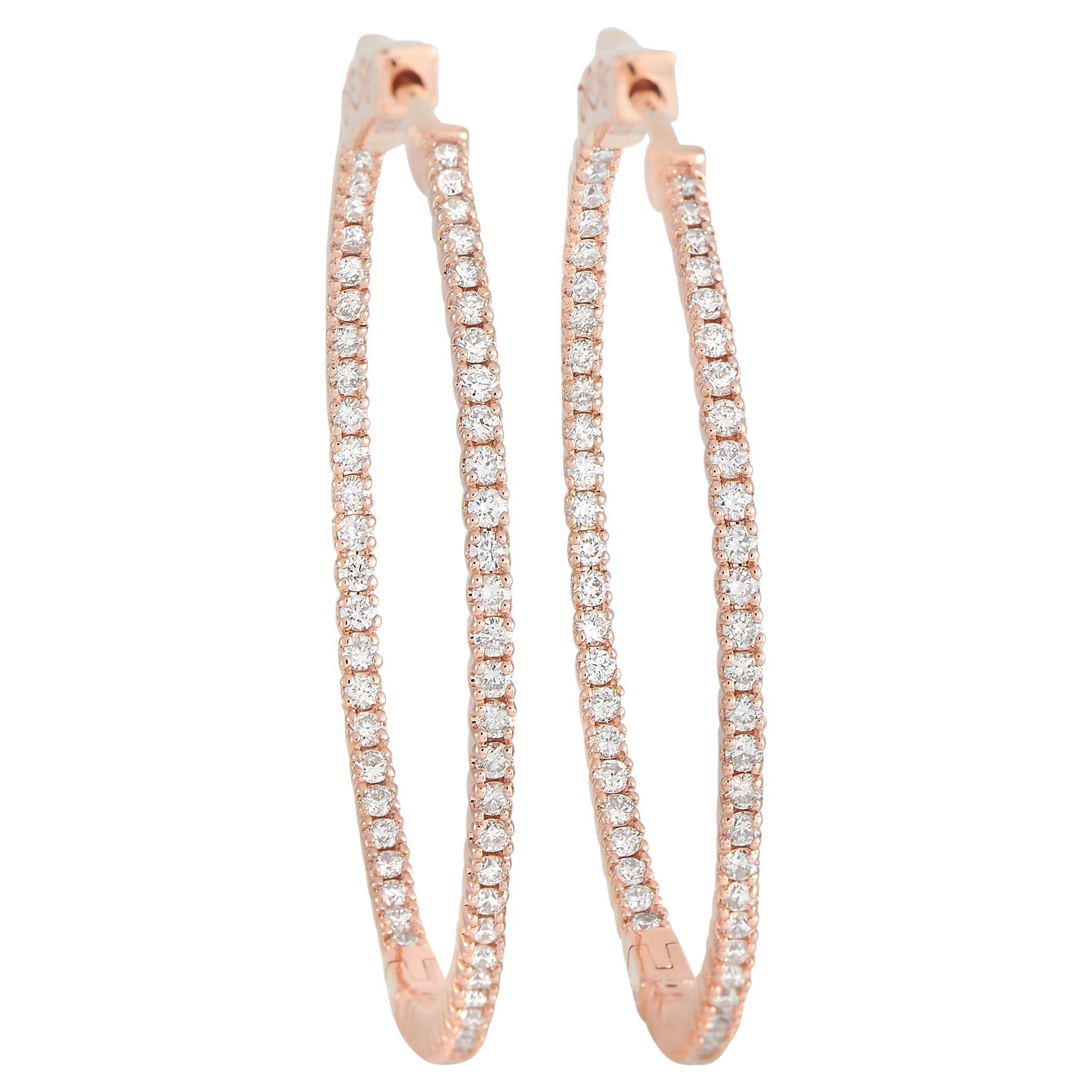 LB Exclusive 14K Rose Gold 4.14 Ct Diamond Hoop Earrings For Sale at