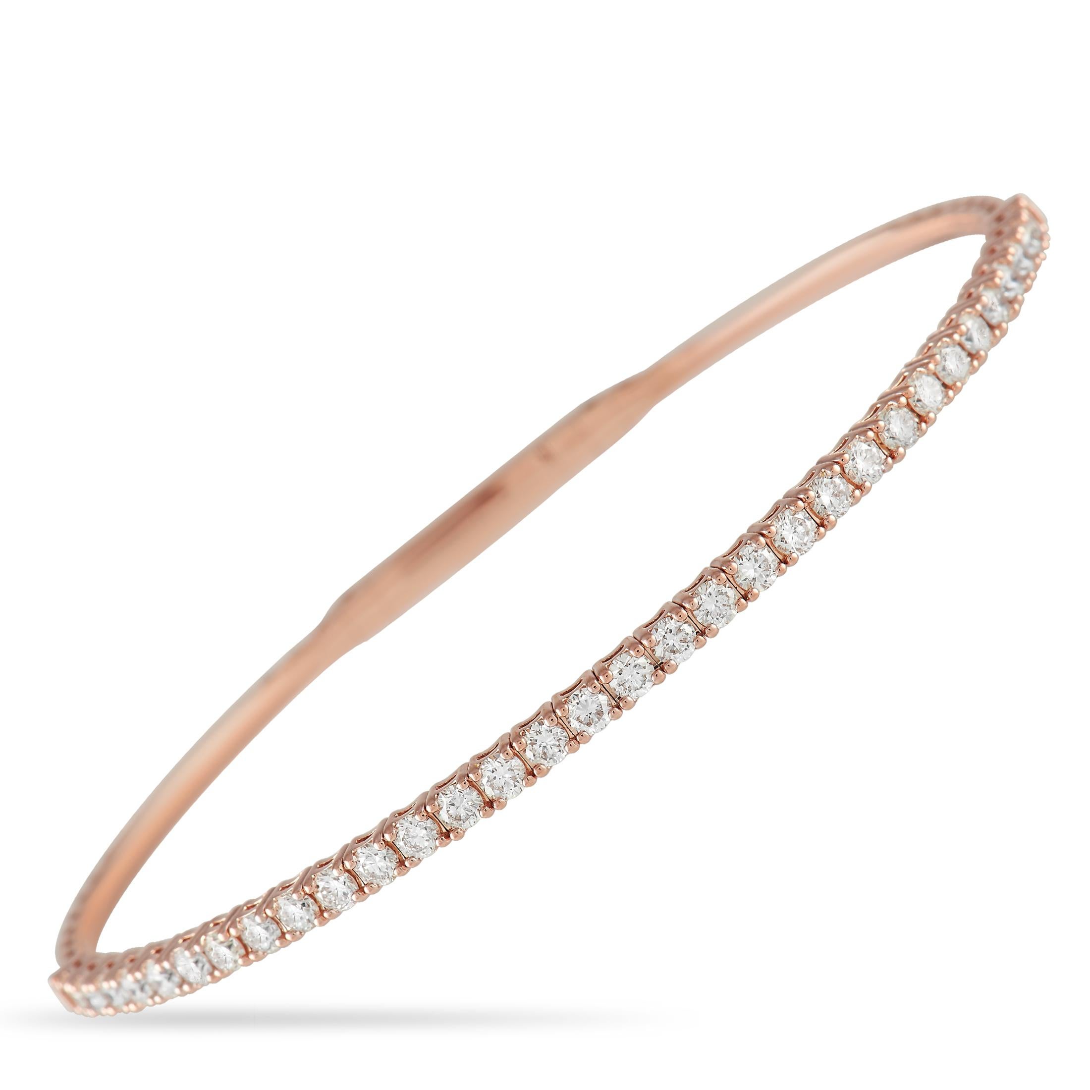 LB Exclusive 14K Rose Gold 1.53 Ct Diamond Flexible Half Eternity Bracelet In New Condition In Southampton, PA