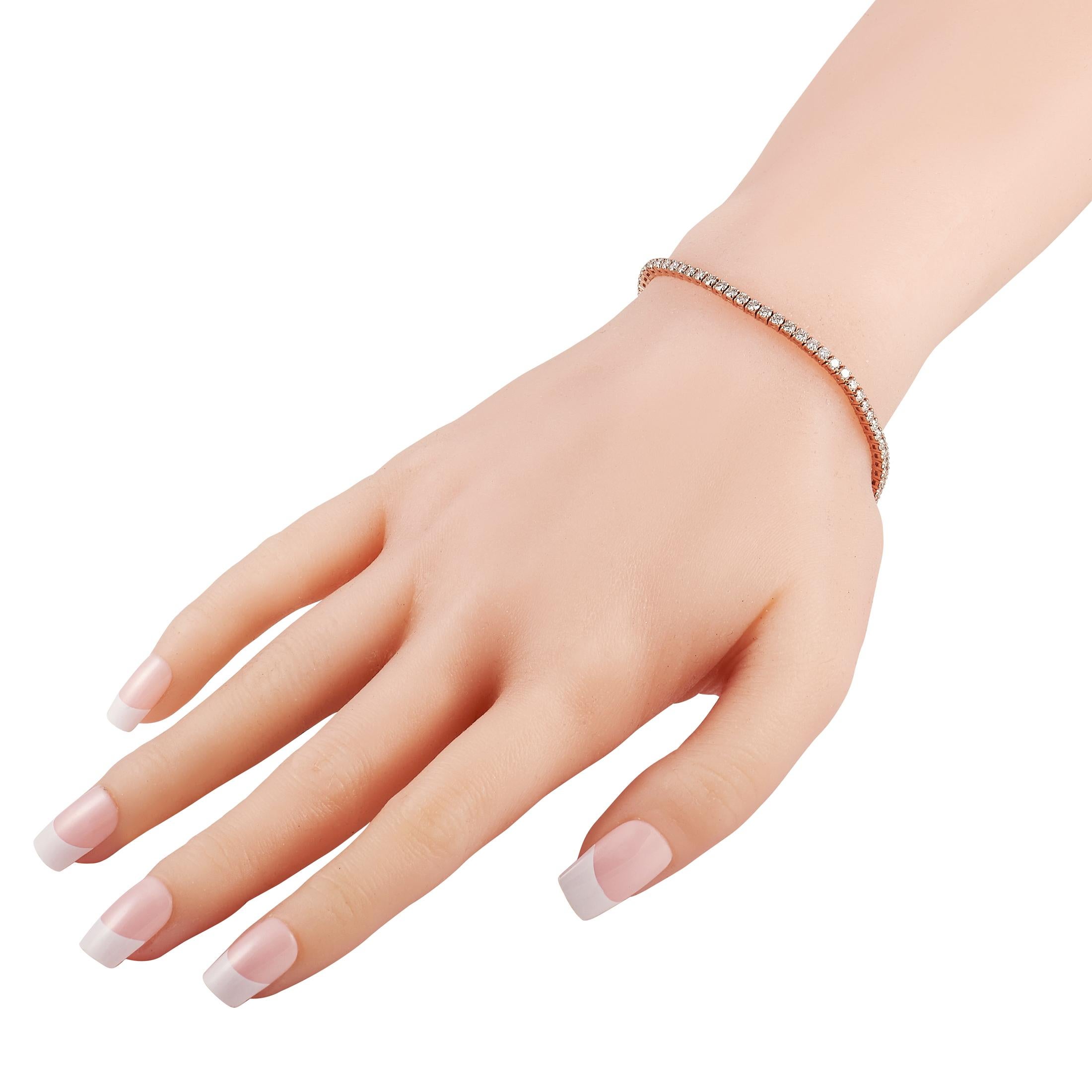 Round Cut LB Exclusive 14K Rose Gold 1.86 Ct Diamond Tennis Bracelet