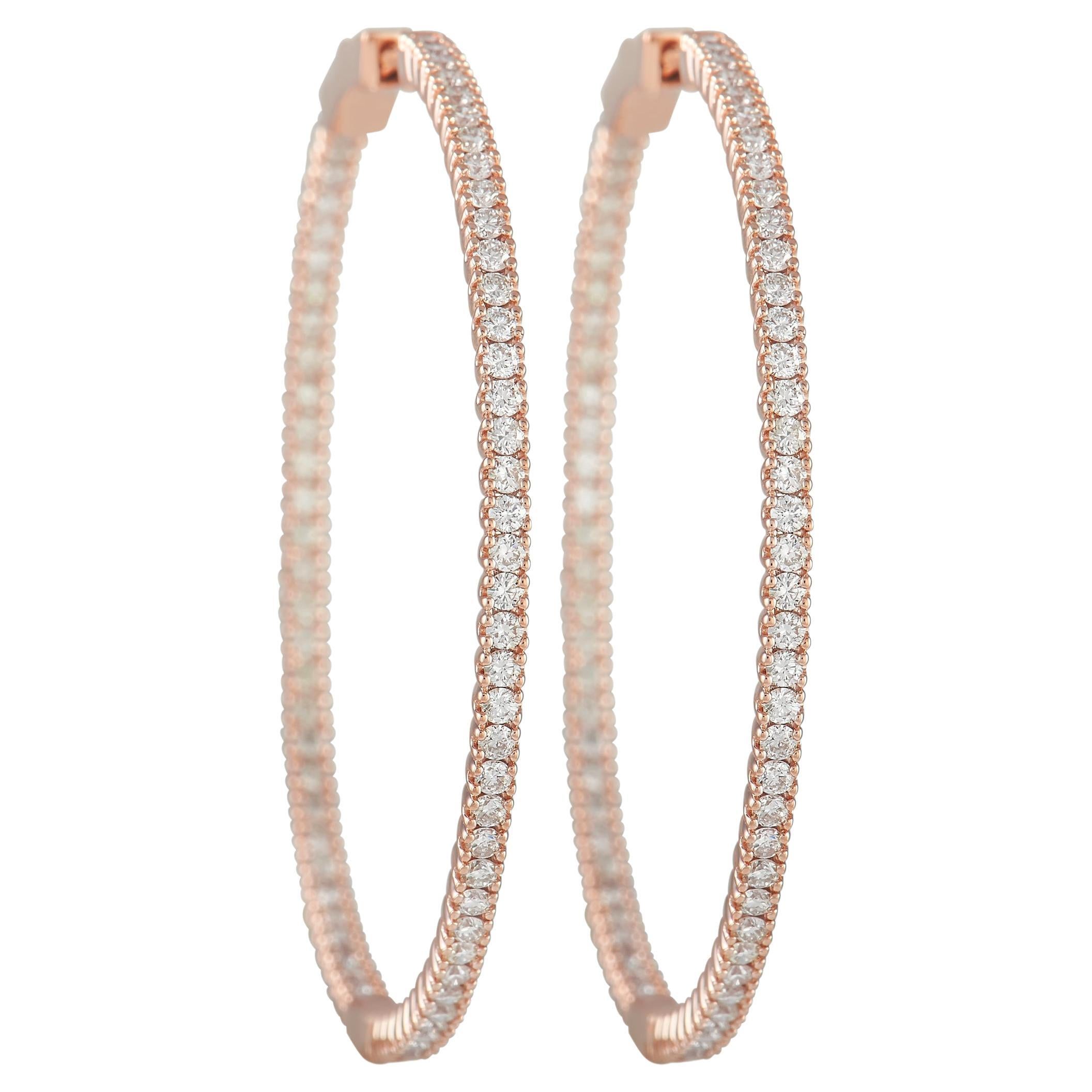 LB Exclusive 14K Rose Gold 1.89ct Diamond Inside-Out Hoop Earrings For Sale