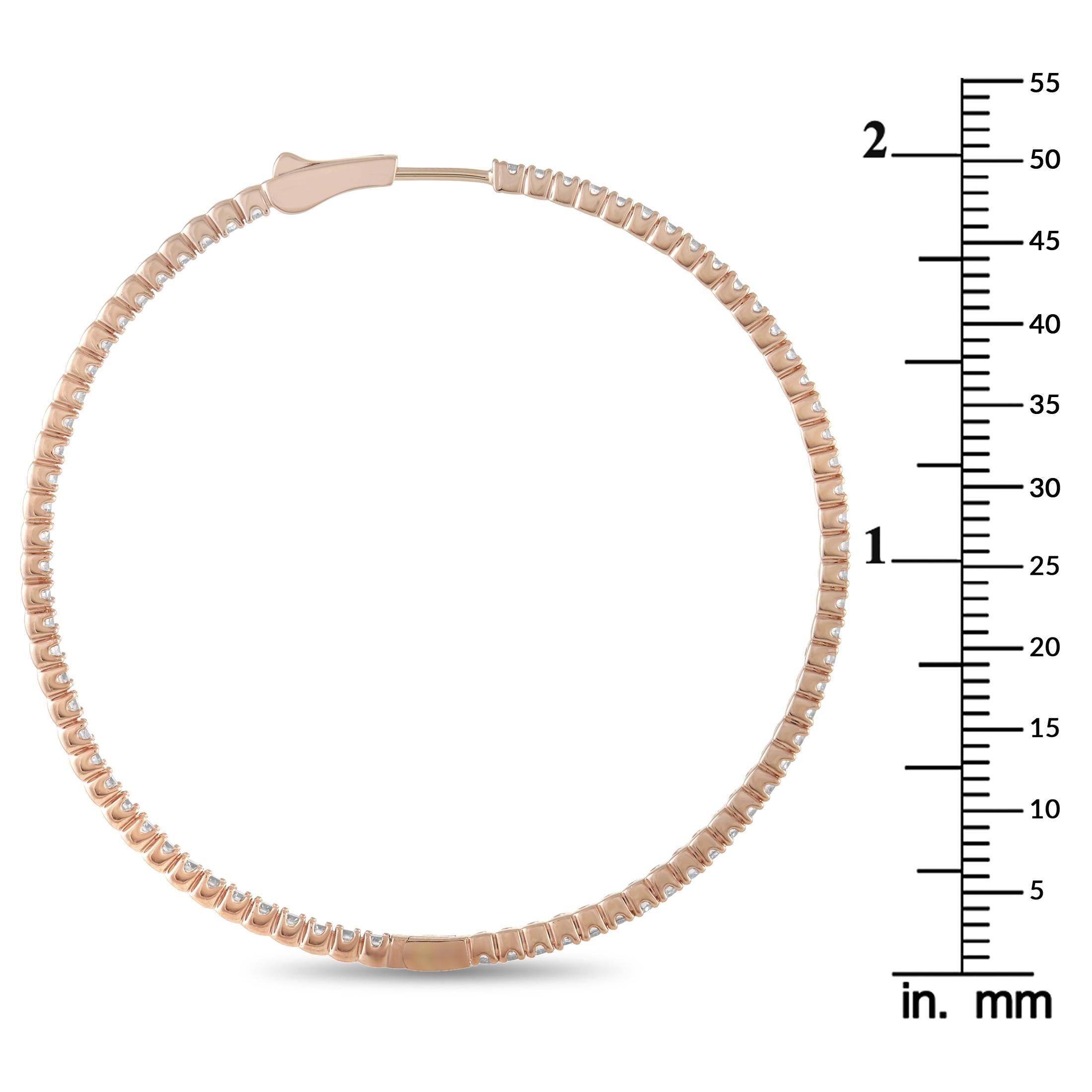 Round Cut LB Exclusive 14K Rose Gold 4.14 Ct Diamond Hoop Earrings