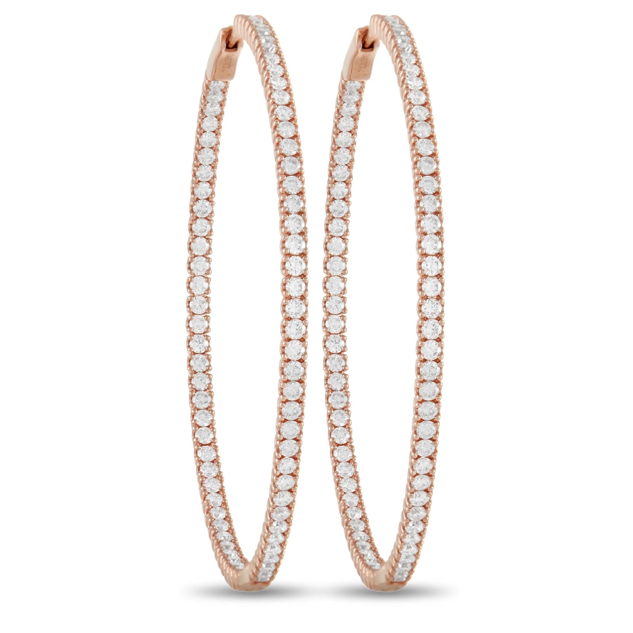 LB Exclusive 14K Rose Gold 4.14 Ct Diamond Hoop Earrings In New Condition In Southampton, PA
