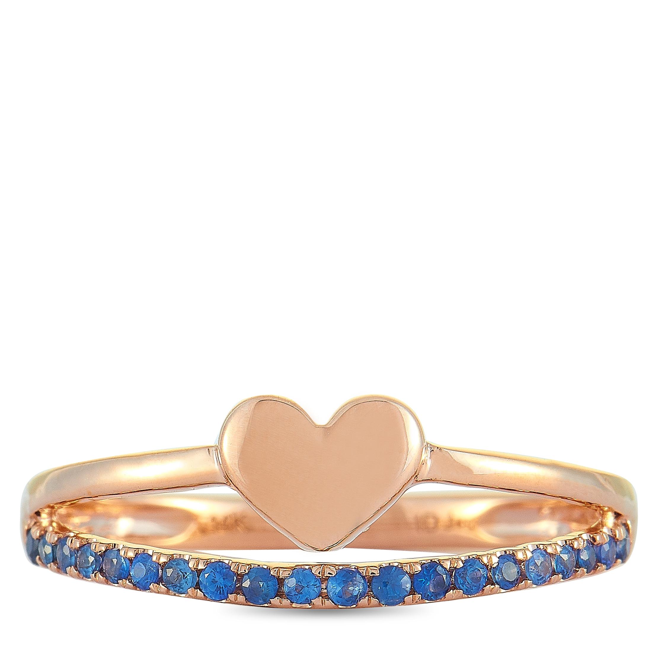 LB Exclusive 14K Rose Gold Sapphire Heart Ring For Sale 1