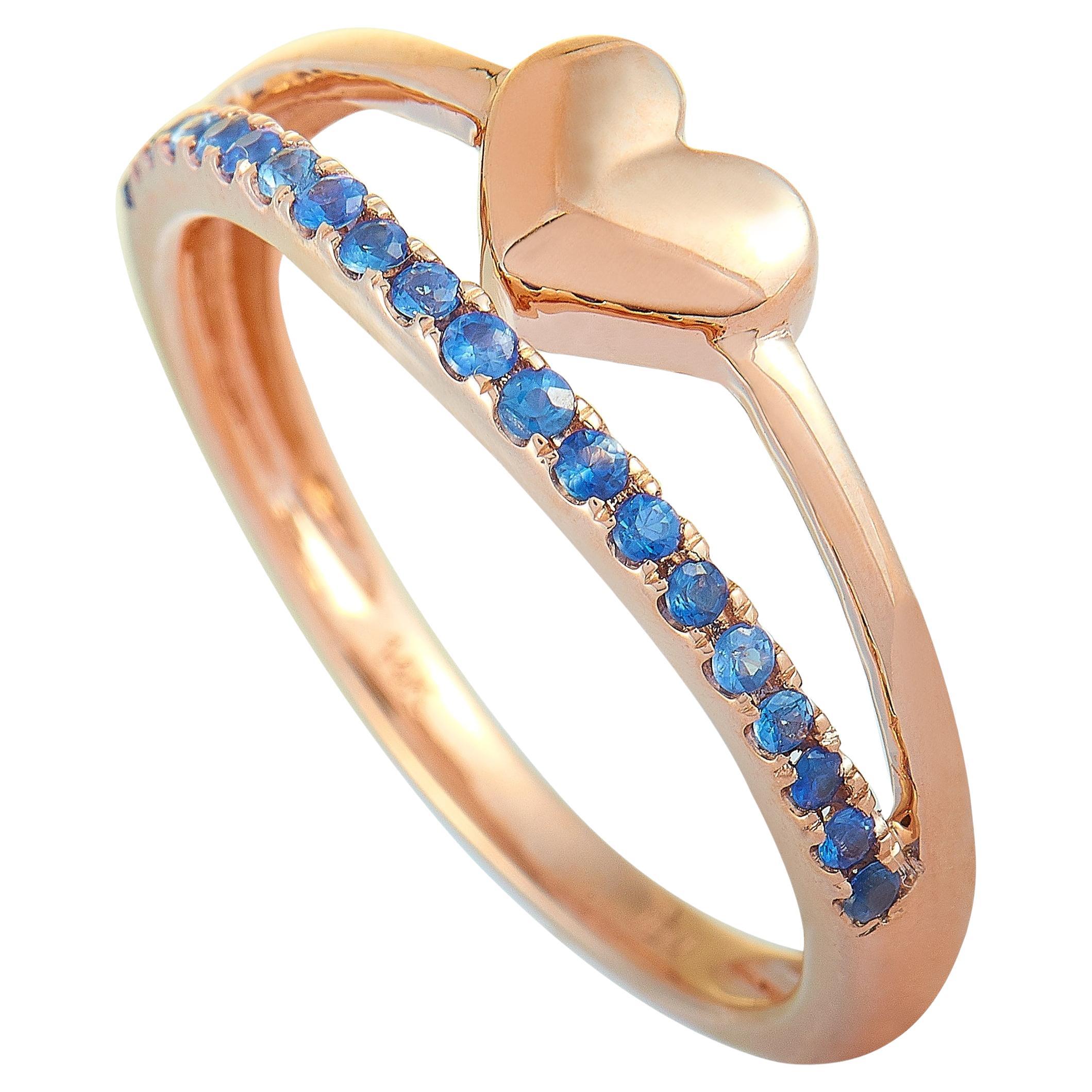 LB Exclusive 14K Rose Gold Sapphire Heart Ring For Sale