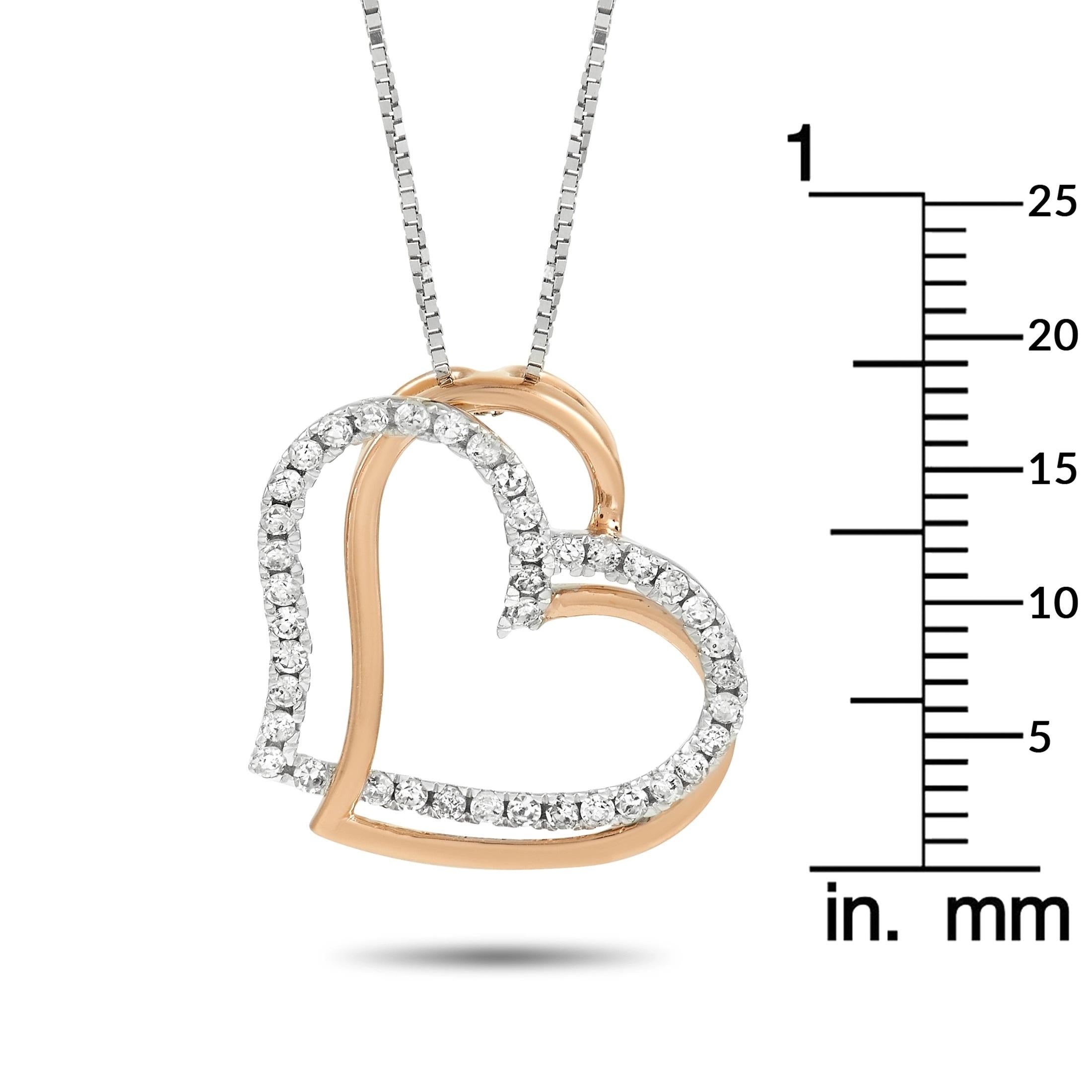 Round Cut LB Exclusive 14K White and Rose Gold 0.25 Ct Diamond Heart Necklace For Sale