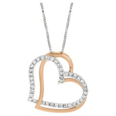 LB Exclusive Collier cœur en or blanc et rose 14 carats avec diamants 0,25 carat