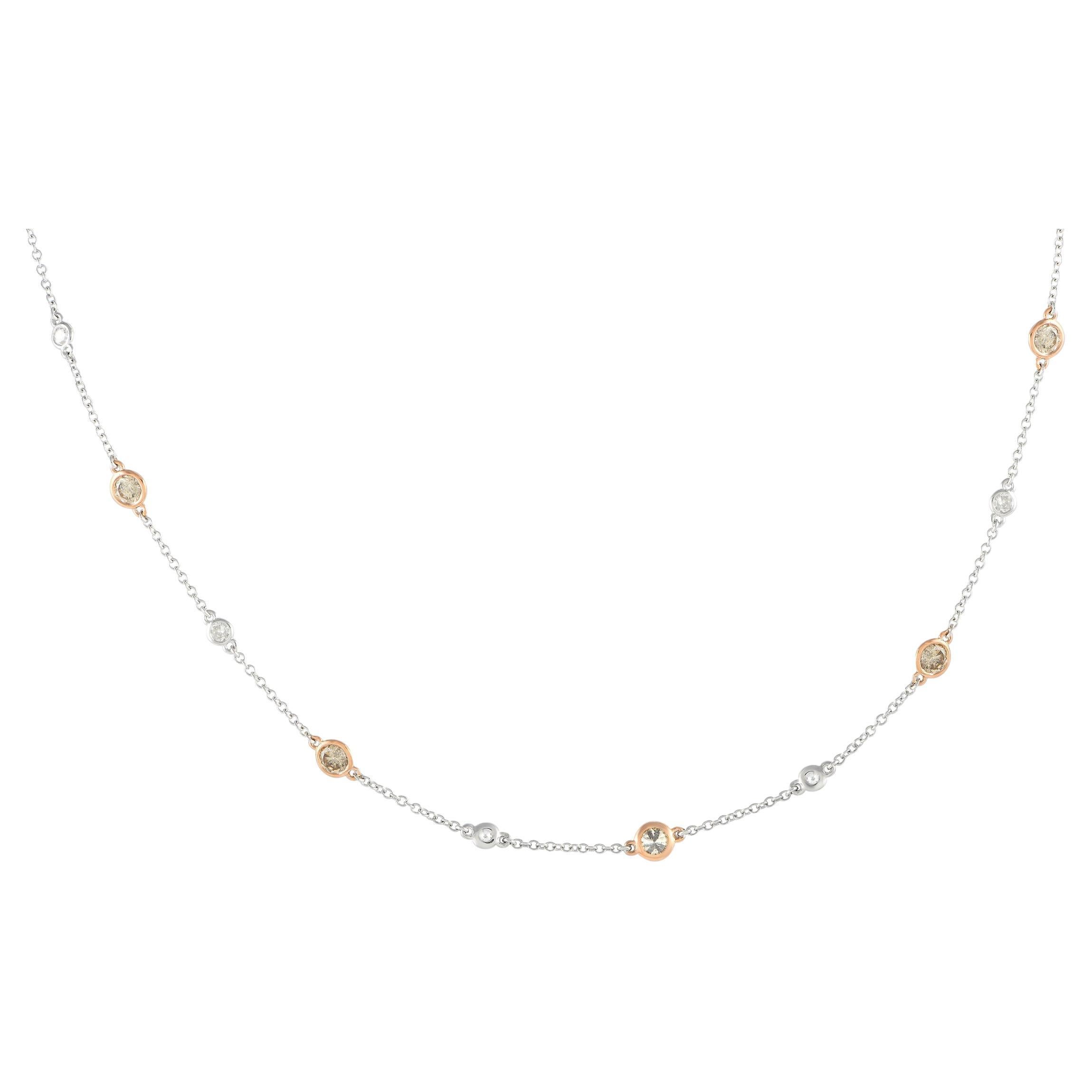 LB Exclusive 14K White and Rose Gold 3.23ct Diamond Station Necklace