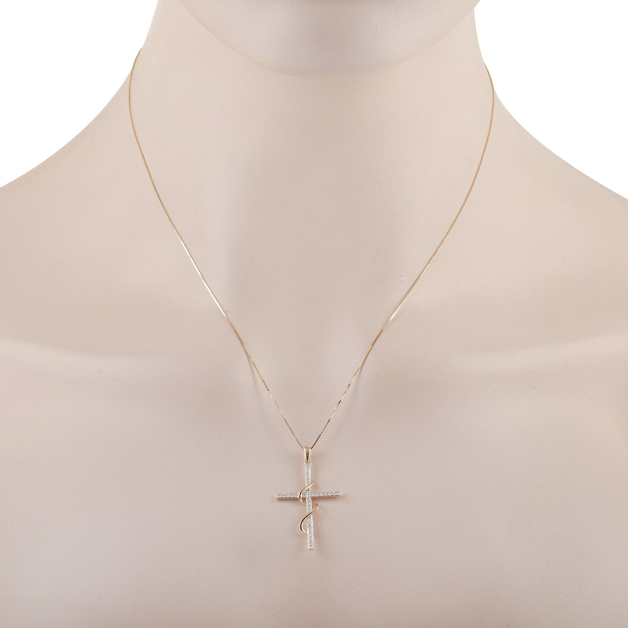 Display your commitment to your faith with this LB Exclusive 14K White and Yellow Gold 0.20 ct Diamond Cross Necklace. A sparkling symbol of your spirituality, this diamond cross necklace can also give your sense of fashion a heavenly glow. The