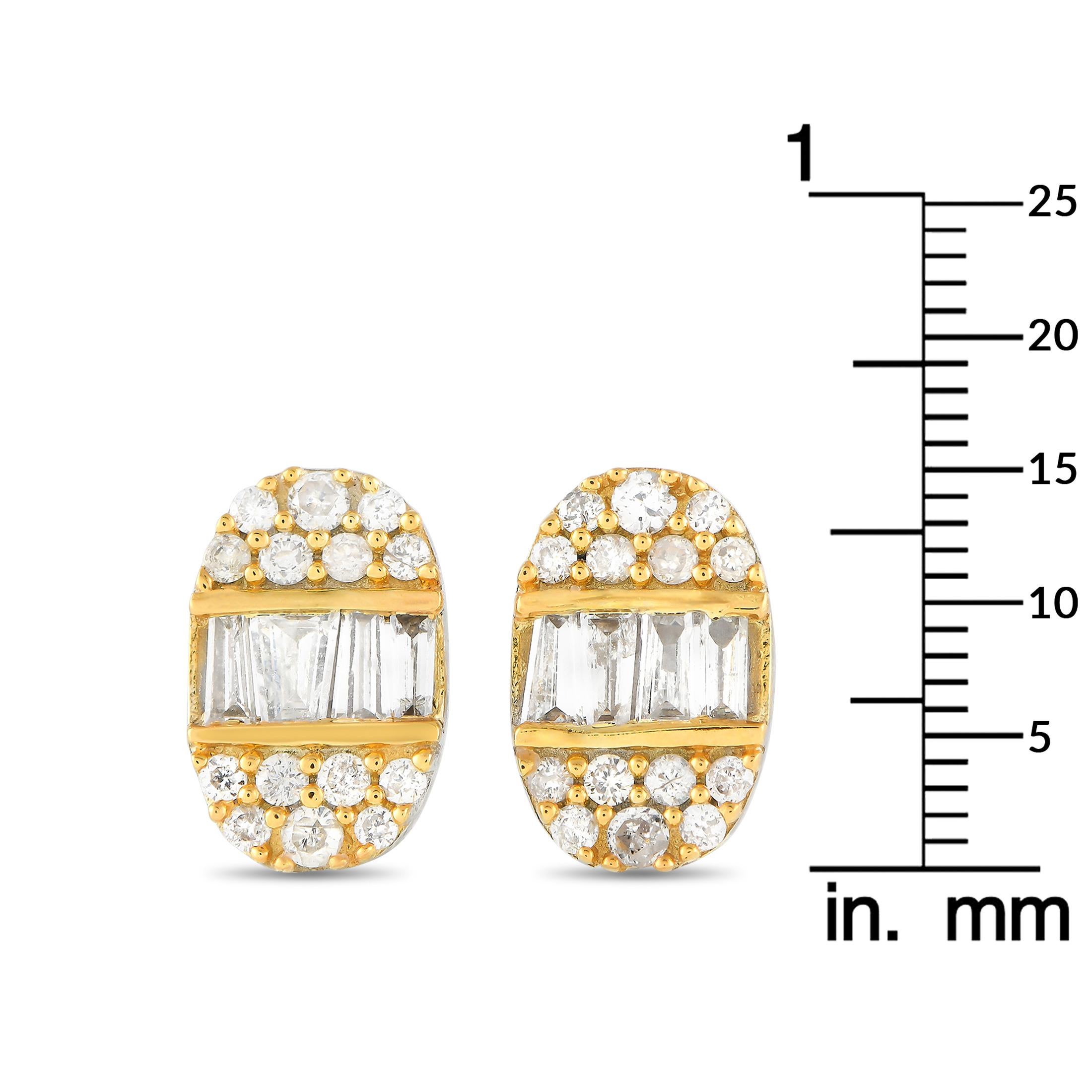 Mixed Cut LB Exclusive 14K White and Yellow Gold 0.30ct Diamond Oval Earrings For Sale