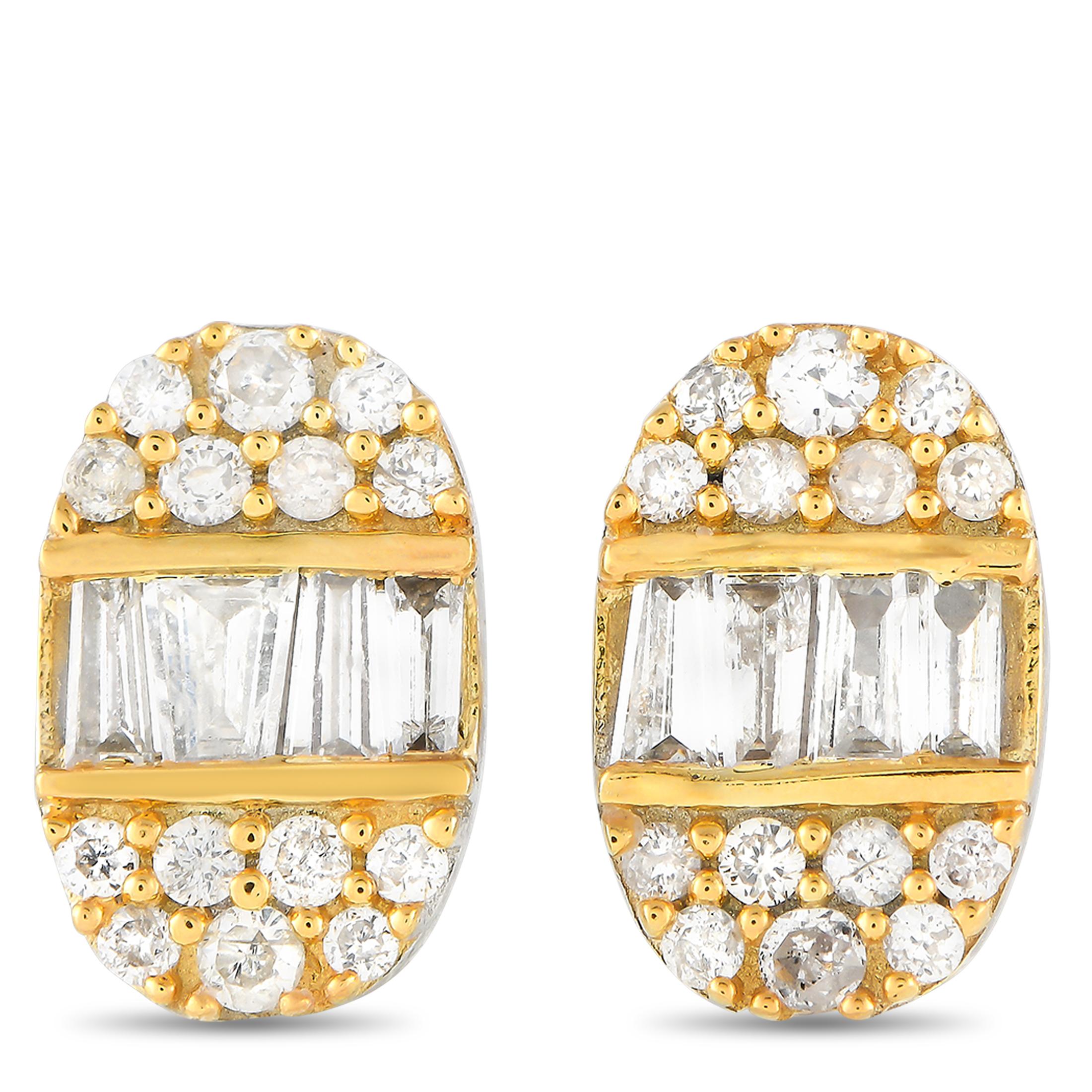 LB Exclusive 14K White and Yellow Gold 0.30ct Diamond Oval Earrings In New Condition In Southampton, PA