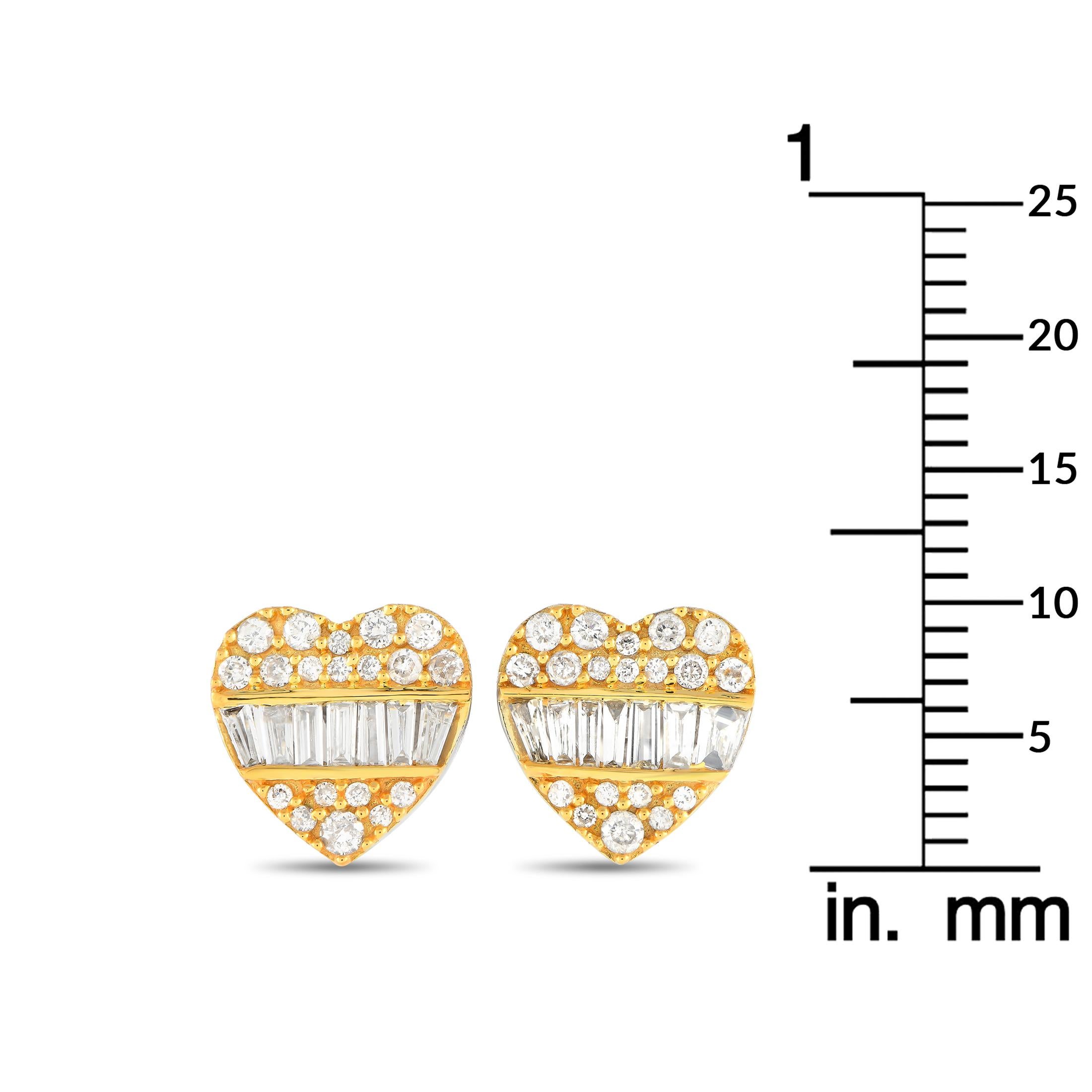 Mixed Cut LB Exclusive 14K White and Yellow Gold 0.35ct Diamond Heart Earrings For Sale