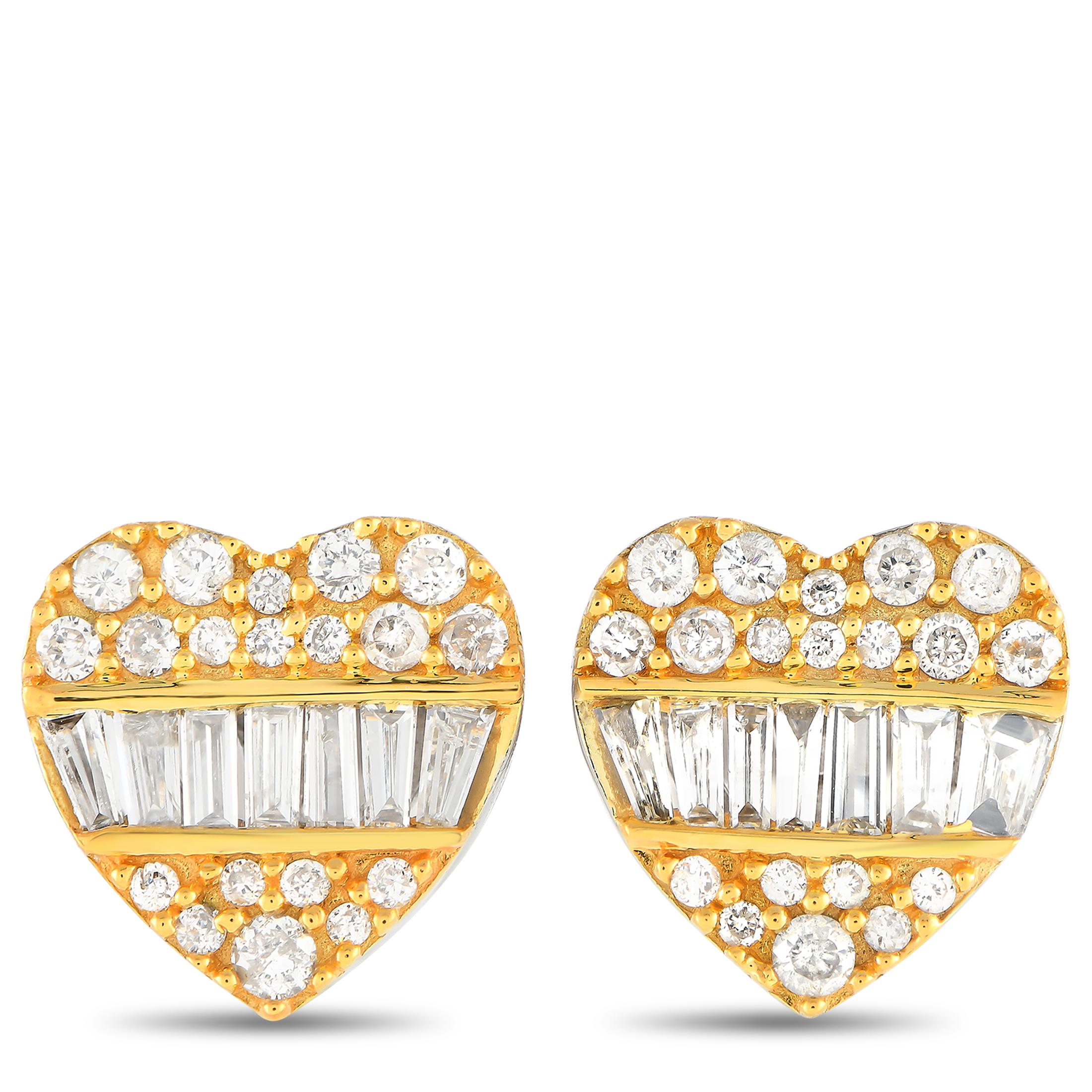 LB Exclusive 14K White and Yellow Gold 0.35ct Diamond Heart Earrings In New Condition For Sale In Southampton, PA