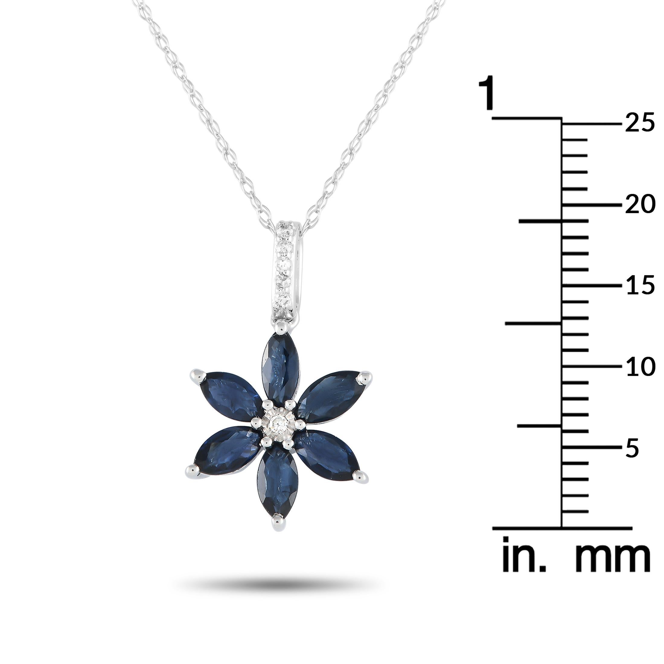 LB Exclusive 14K White Gold 0.01 ct Diamond Flower Necklace PD4-16241WSA In New Condition For Sale In Southampton, PA