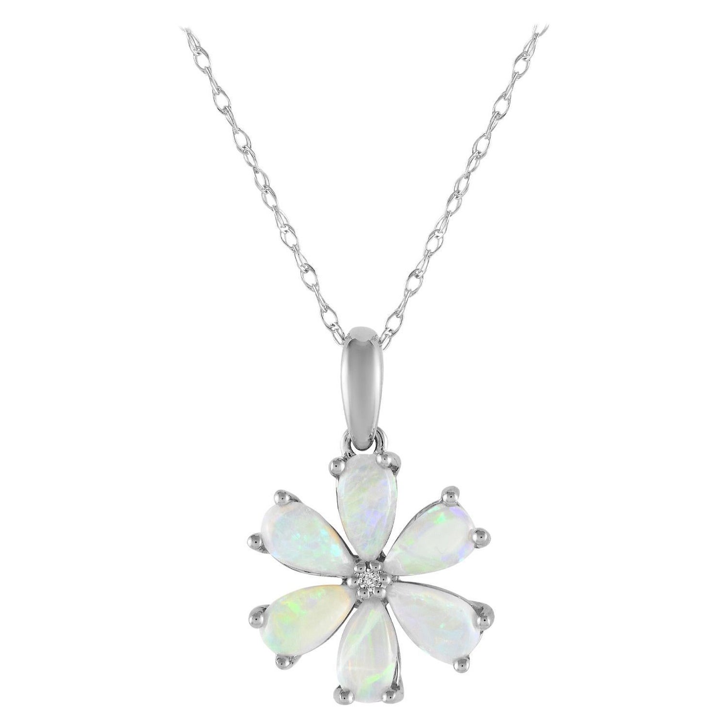 LB Exclusive 14K Weißgold 0,01ct Diamant und Opal Blume Halskette PD4-15845WOP