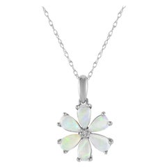 LB Exclusive 14K Weißgold 0,01ct Diamant und Opal Blume Halskette PD4-15845WOP