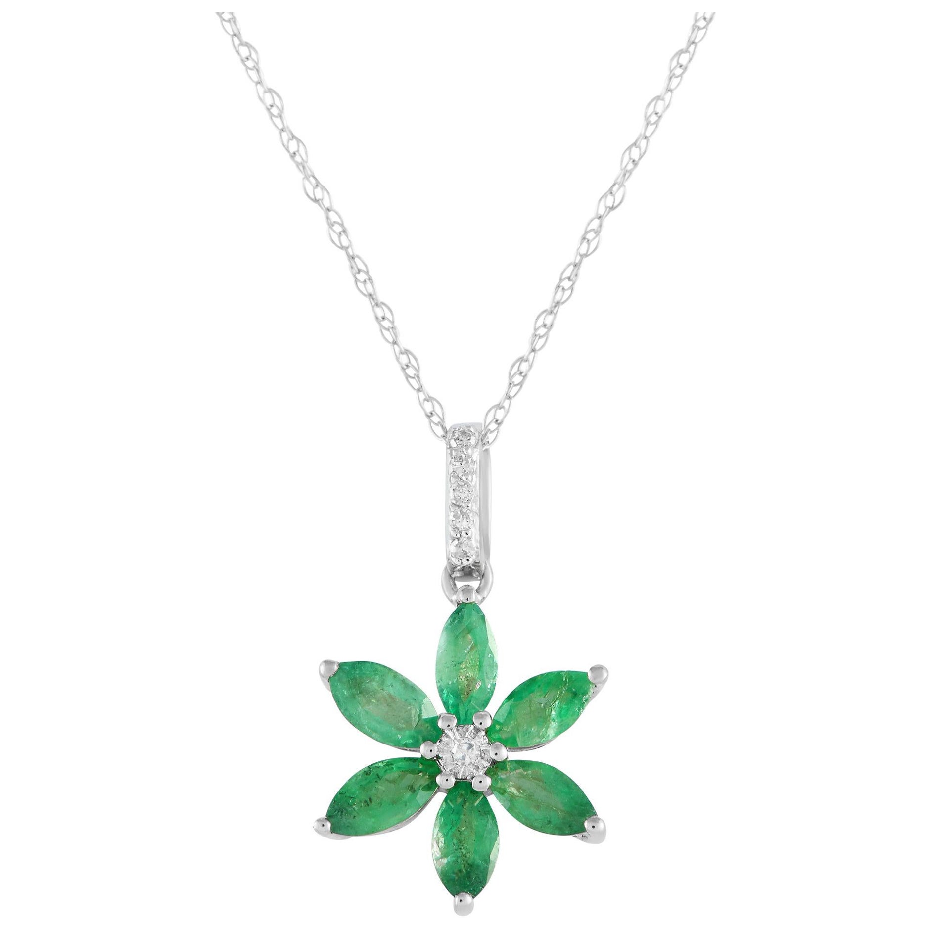 LB Exclusive 14K Weißgold 0,01ct Diamant Blume Halskette PD4-16241WEM