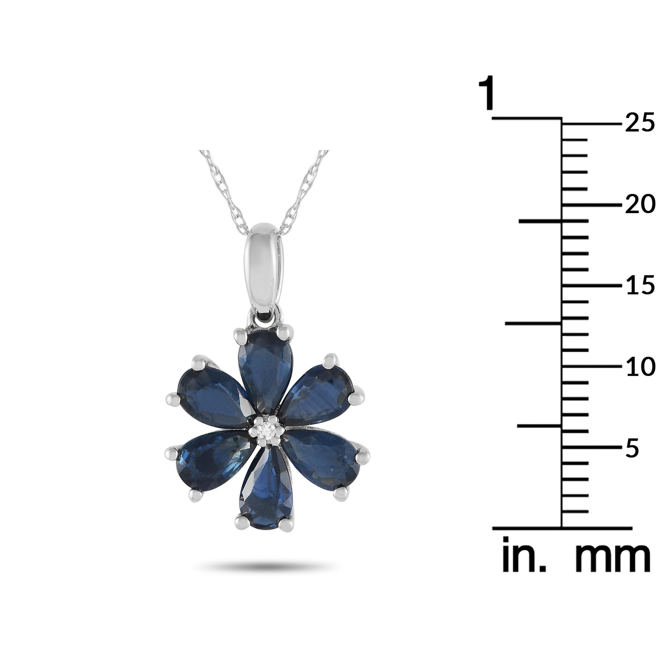 LB Exclusive 14K White Gold 0.01ct Diamond Flower Pendant Necklace PD4-15845WSA In New Condition For Sale In Southampton, PA