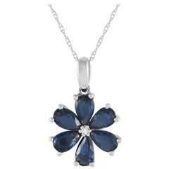 LB Exclusive 14K White Gold 0.01ct Diamond Flower Pendant Necklace PD4-15845WSA