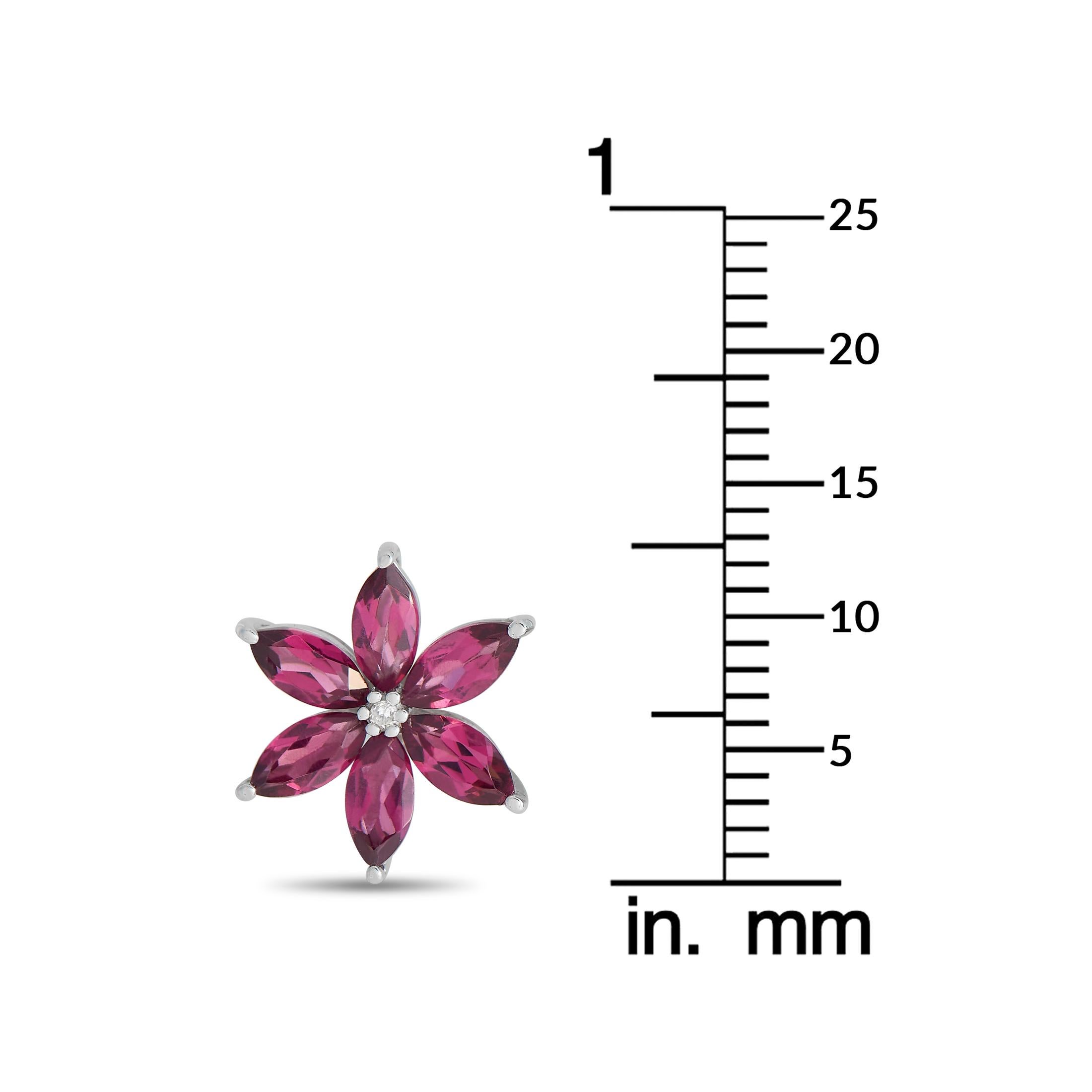 LB Exclusive Pendientes de oro blanco de 14 quilates con diamantes y rodolita de 0,01 ct ER4-15657WRHOD Corte redondo
