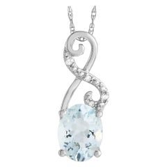LB Exclusive 14K White Gold 0.02 Ct Diamond and Aquamarine Necklace