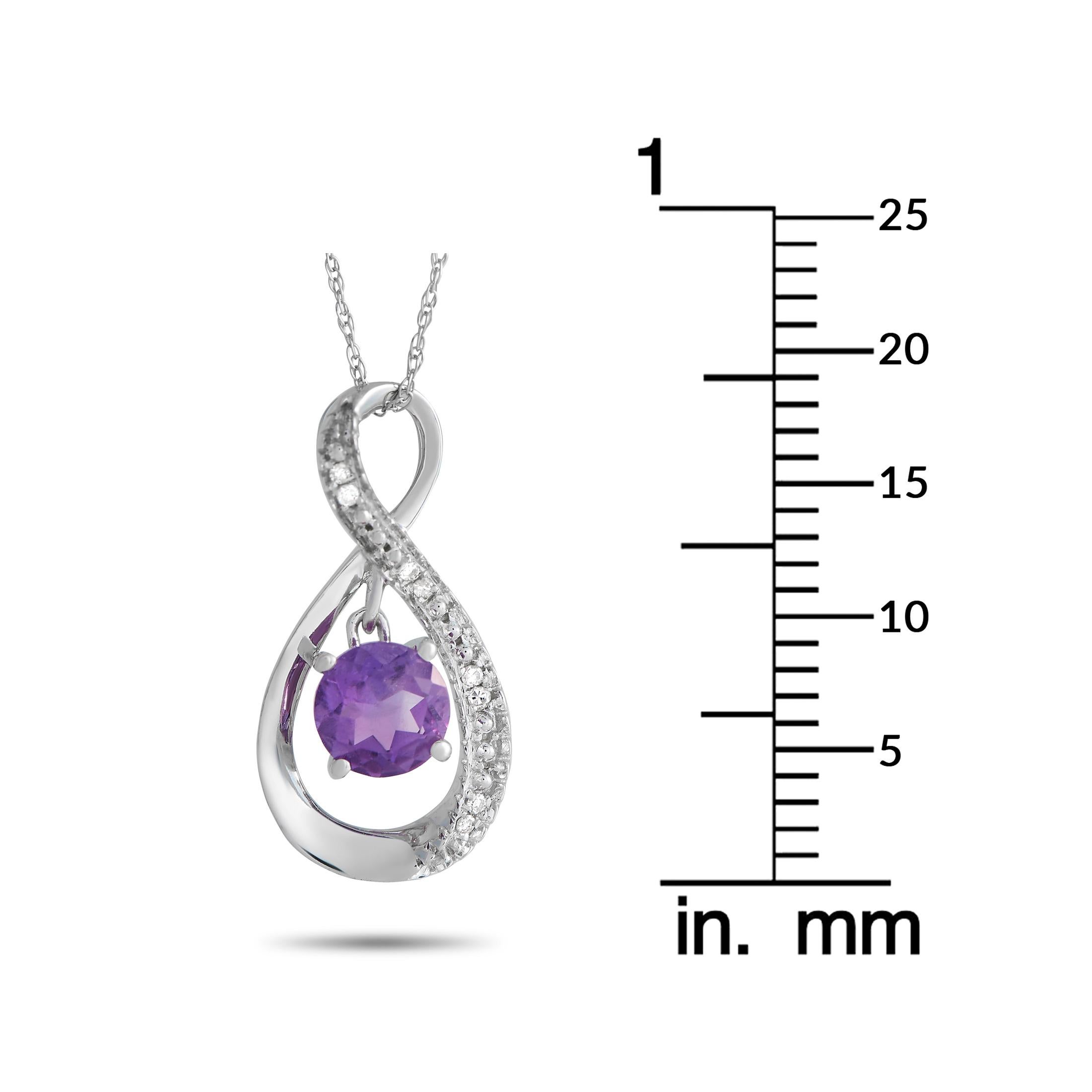 LB Exclusive 14K White Gold 0.03 ct Diamond and Amethyst Pendant Necklace In New Condition For Sale In Southampton, PA