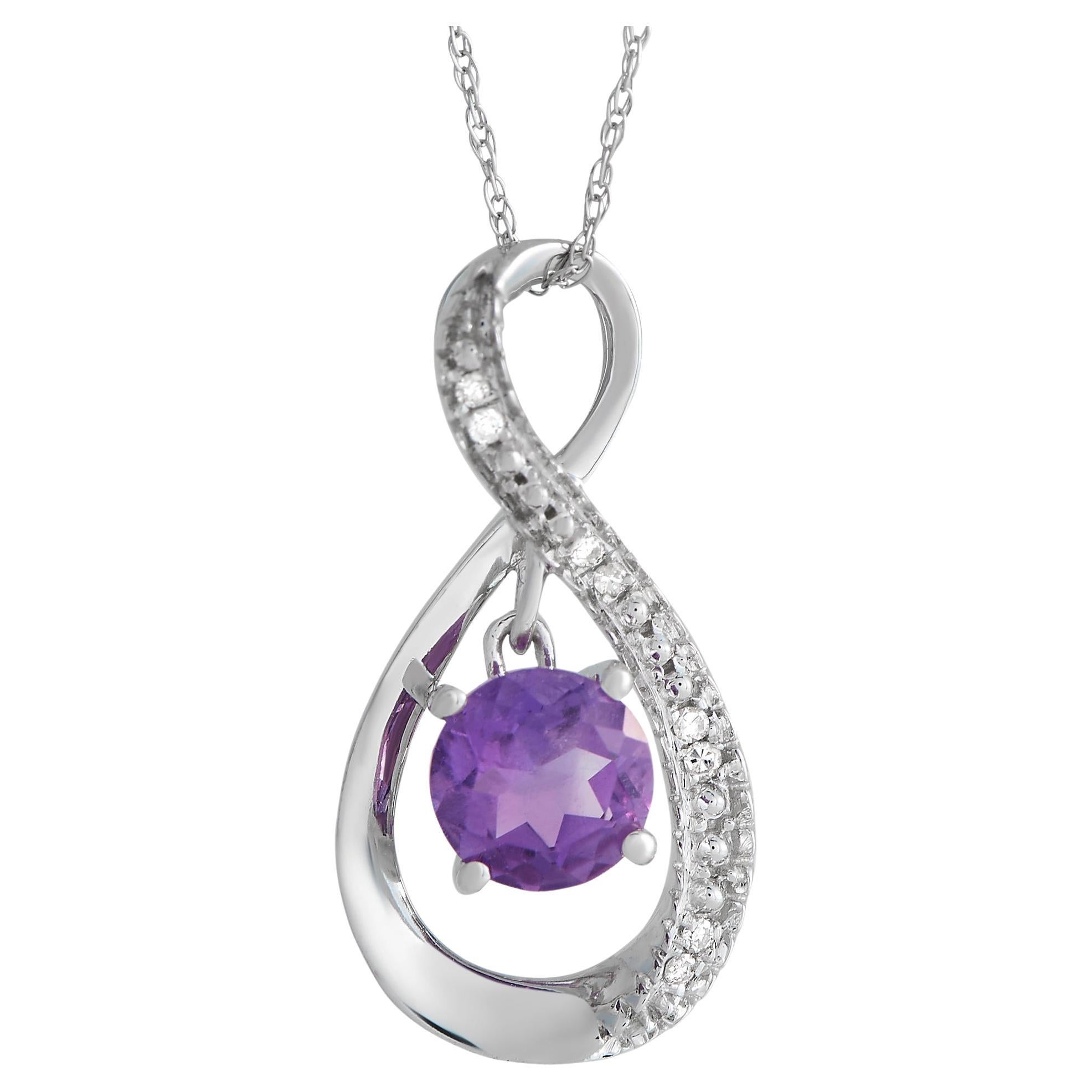 LB Exclusive 14K White Gold 0.03 ct Diamond and Amethyst Pendant Necklace