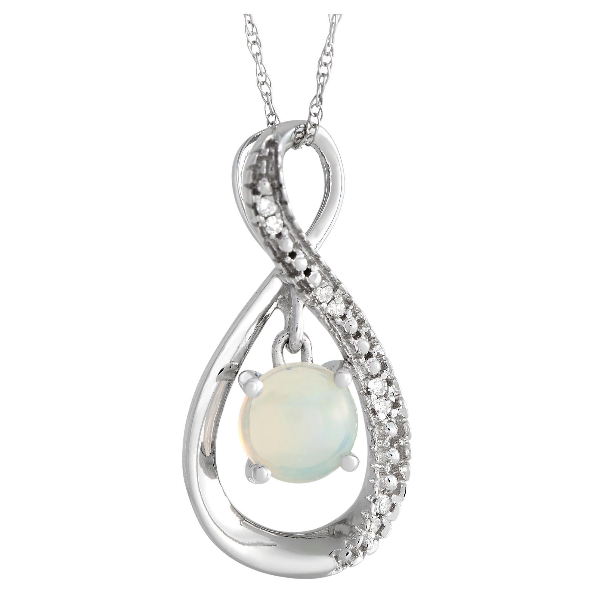 LB Exclusive 14K Weißgold 0,03 ct Diamant und Opal Unendlichkeit Halskette im Angebot