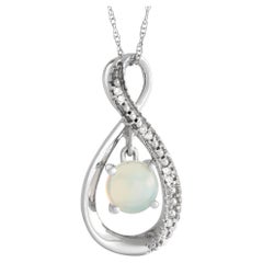 LB Exclusive 14K White Gold 0.03 ct Diamond and Opal Infinity Necklace