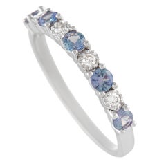 LB Exclusive 14K White Gold 0.03 Ct Diamond and Sapphire Ring