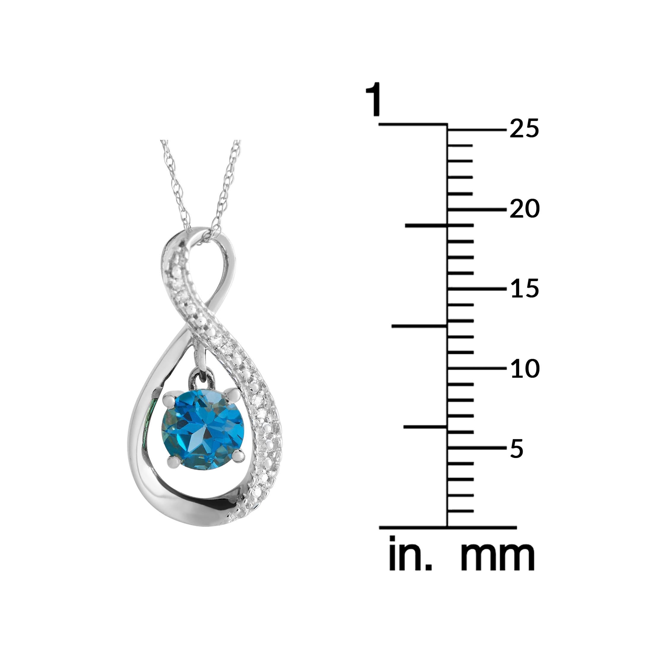 LB Exclusive 14K White Gold 0.03ct Diamond and Blue Topaz Pendant Necklace In Excellent Condition For Sale In Southampton, PA