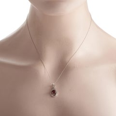 LB Exclusive 14K Weißgold 0,03ct Diamant und Granat Anhänger Halskette