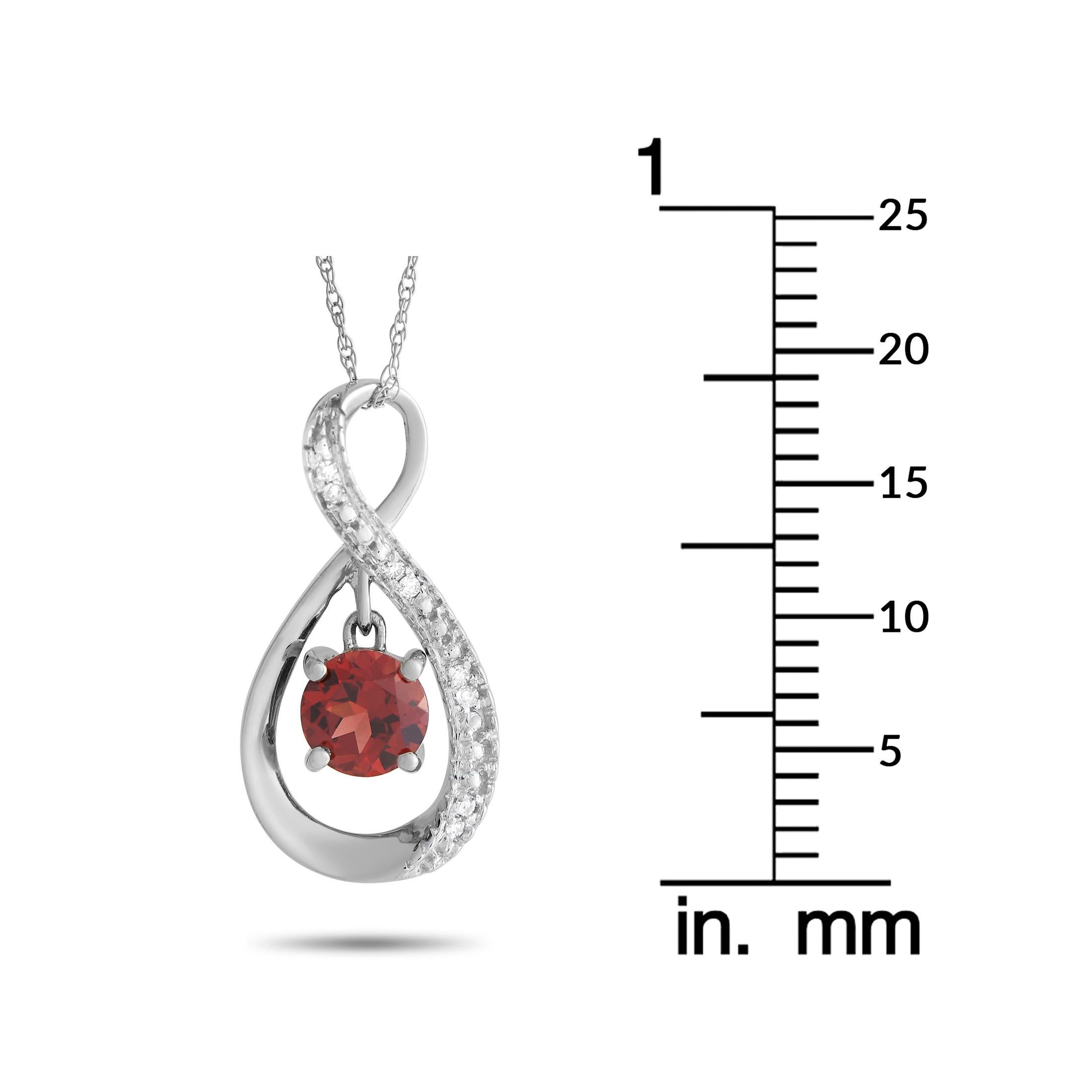 LB Exclusive 14K White Gold 0.03ct Diamond and Garnet Pendant Necklace In Excellent Condition For Sale In Southampton, PA