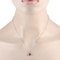 LB Exclusive 14K White Gold 0.03ct Diamond & Ruby Pendant Necklace PD4-16049WRU