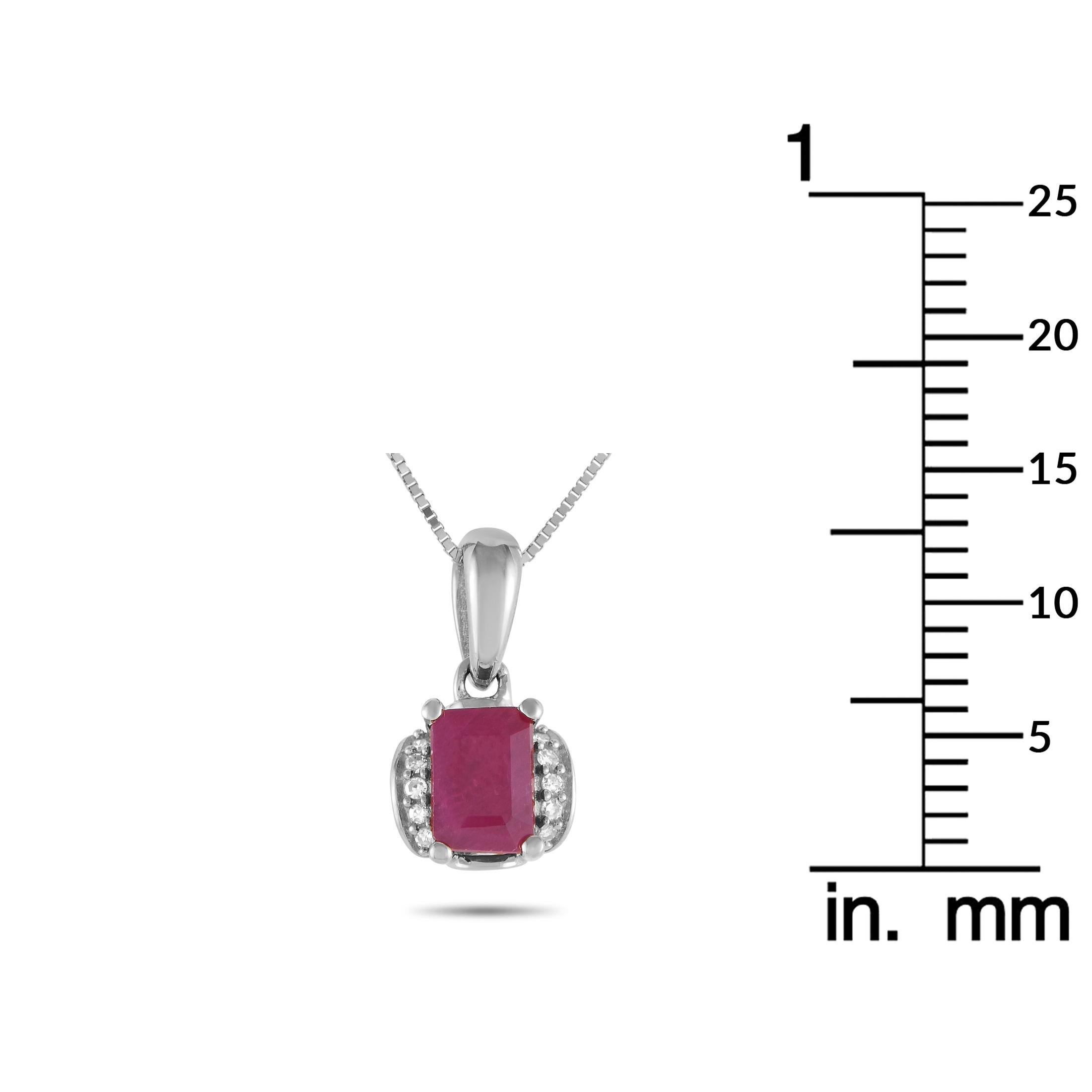 LB Exclusive 14K White Gold 0.03ct Diamond & Ruby Pendant Necklace PD4-16049WRU In New Condition For Sale In Southampton, PA