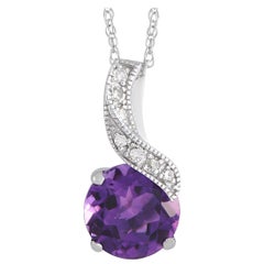 LB Exclusive 14K White Gold 0.05 Ct Diamond and Amethyst Necklace
