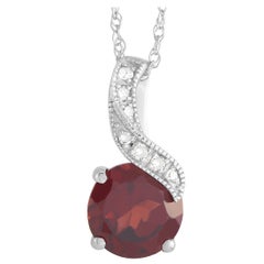 LB Exclusive 14K White Gold 0.05 Ct Diamond and Garnet Necklace