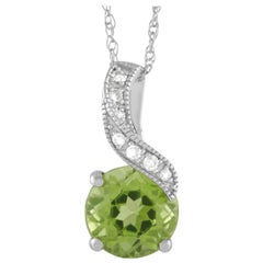 LB Exclusive 14K White Gold 0.05 Ct Diamond and Peridot Pendant Necklace LB Exclusive 14K White Gold 0.05 Ct Diamond and Peridot Pendant Necklace