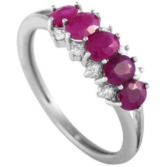LB Exclusive 14 Karat White Gold 0.05 Carat Diamond and Ruby Ring
