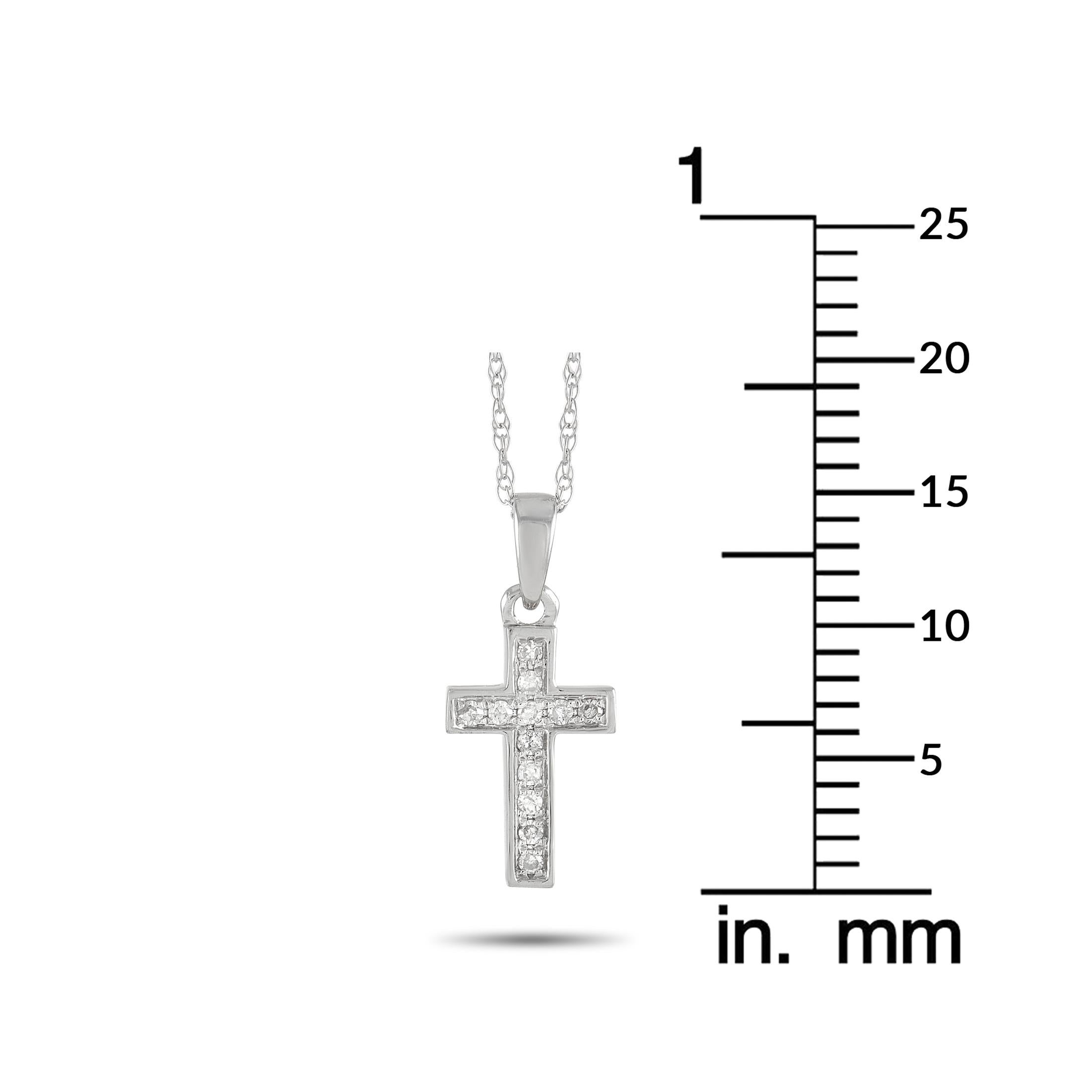 LB Exclusive 14k White Gold 0.05 Ct Diamond Cross Pendant Necklace In New Condition In Southampton, PA