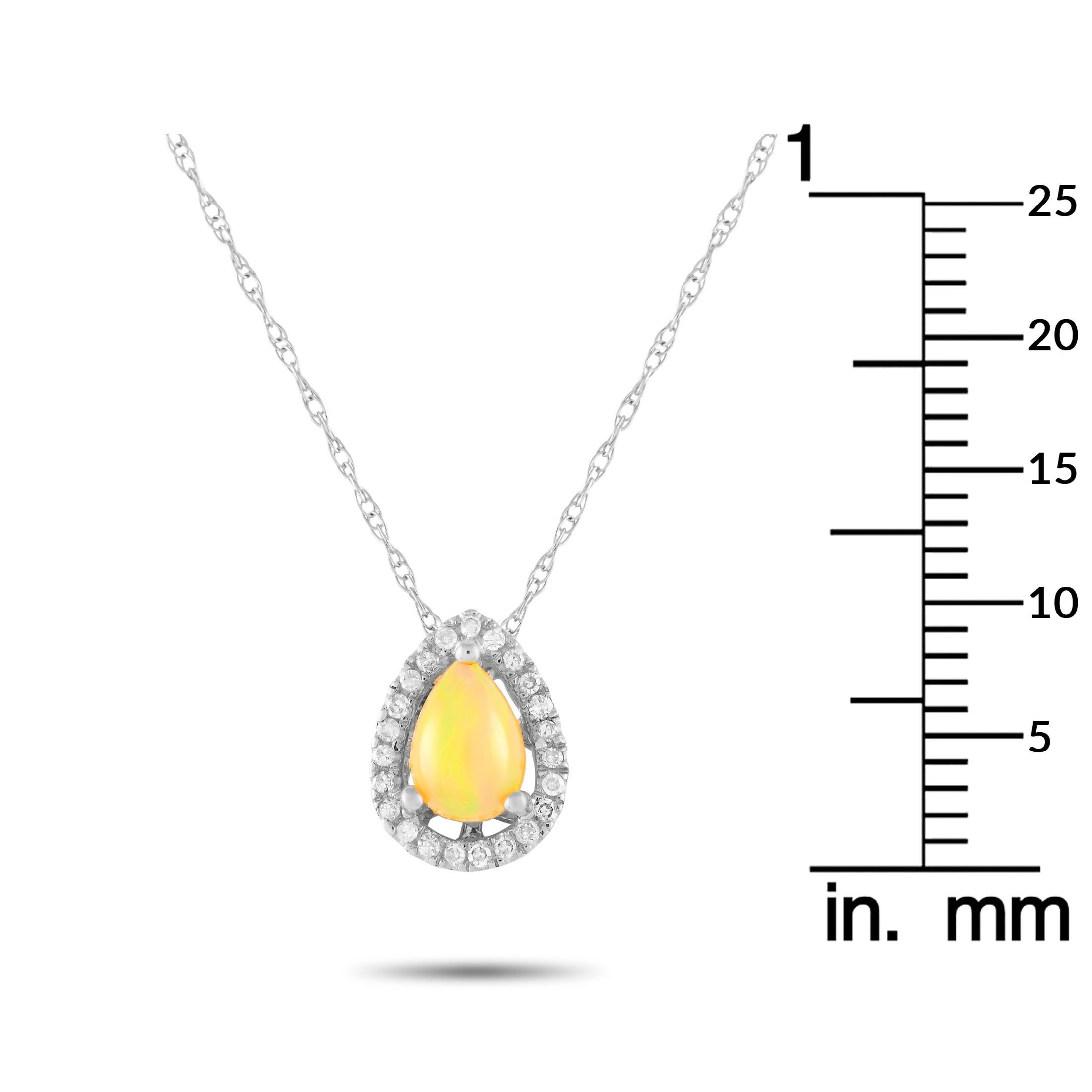 LB Exclusive 14K Weißgold 0,05ct Diamant und Opal Birne Halskette PD4-15949WOP im Zustand „Neu“ im Angebot in Southampton, PA