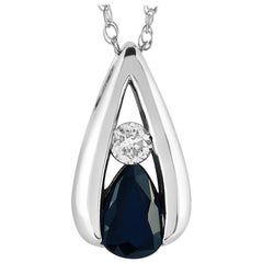 LB Exclusive 14 Karat Gold 0.06 Carat Diamond and Sapphire Pendant Necklace