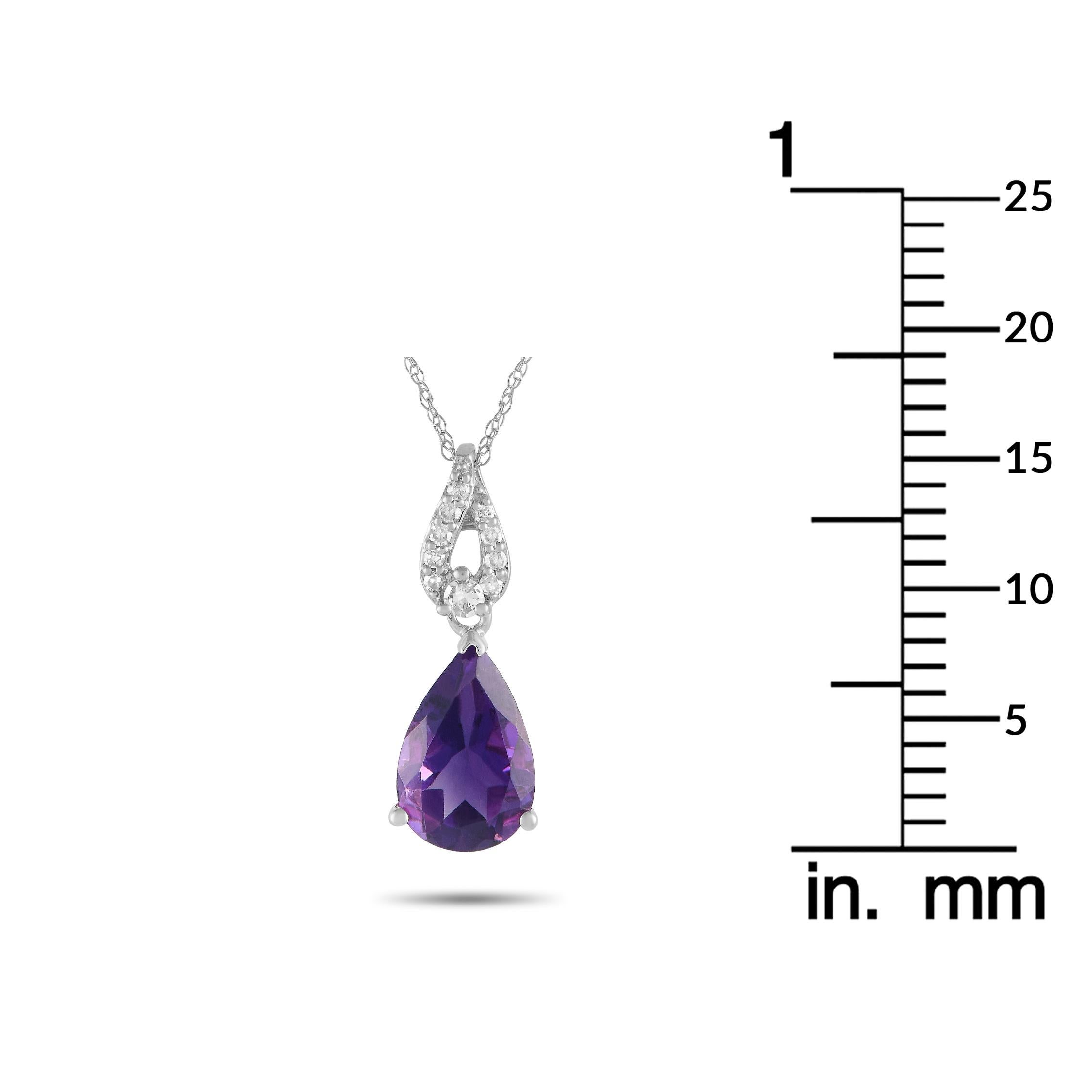 LB Exclusive 14K White Gold 0.06ct Diamond & Amethyst Pear Necklace PD4-16184WAM In New Condition For Sale In Southampton, PA