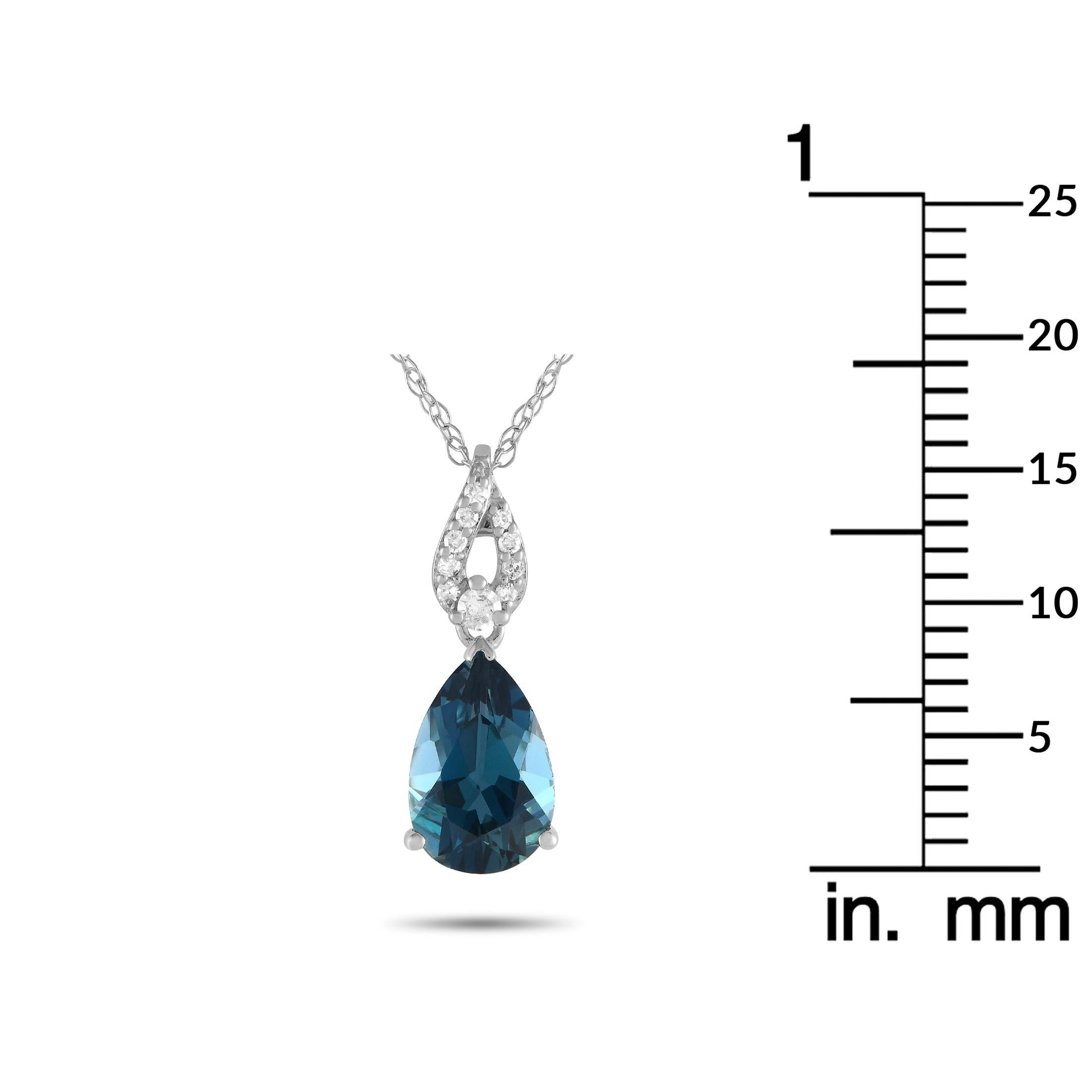 LB Exclusive 14K White Gold 0.06ct Diamond & Blue Topaz Necklace PD4-16184WBT In New Condition For Sale In Southampton, PA