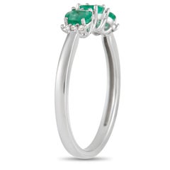 LB Exclusive 14K White Gold 0.07 Ct Diamond and 0.52 Ct Emerald Ring