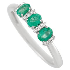 LB Exclusive 14K White Gold 0.07 Ct Diamond and 0.52 Ct Emerald Ring