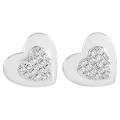 LB Exclusive Clous d'oreilles cœur en or blanc 14 carats avec diamants 0,07 carat