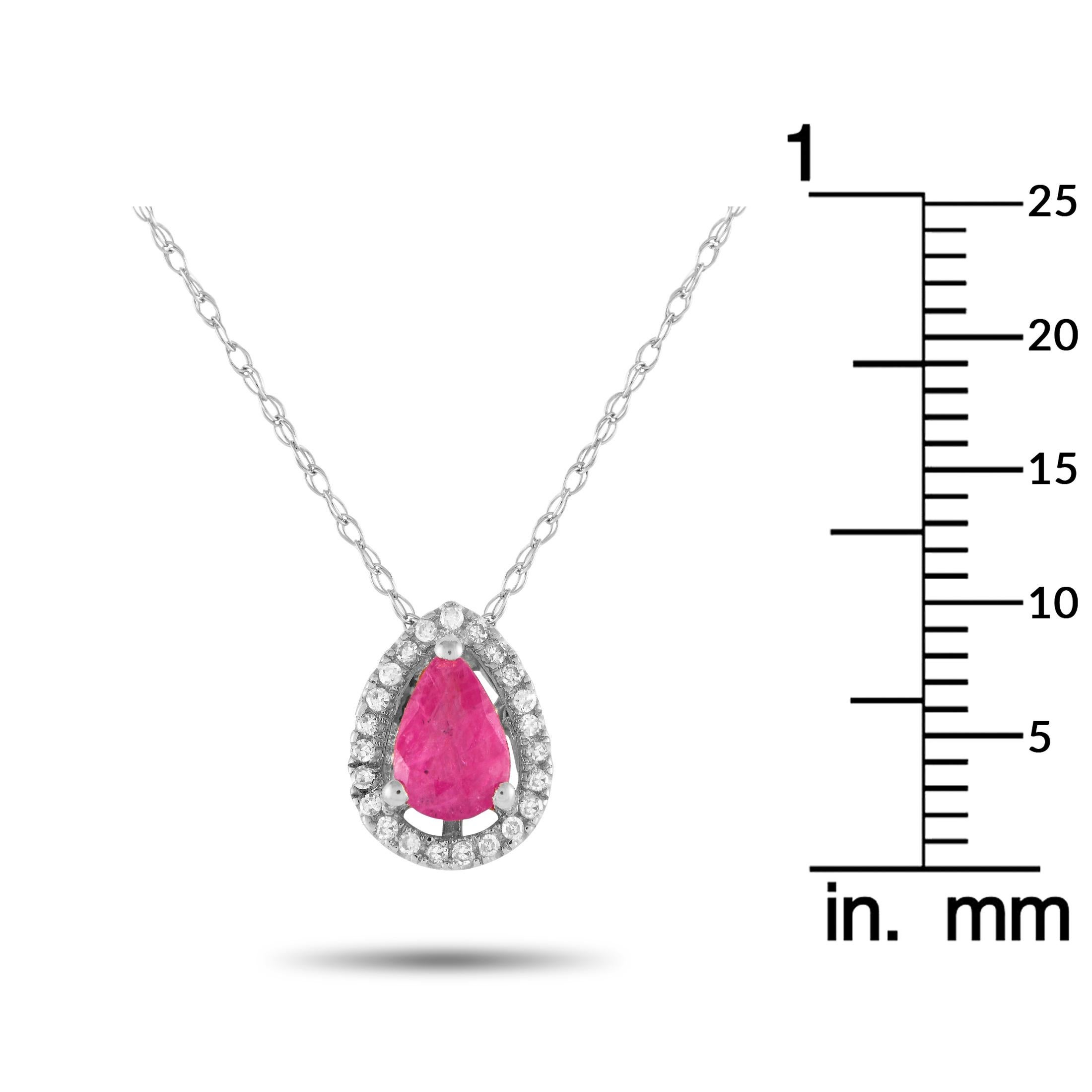 LB Exclusive 14K White Gold 0.07ct Diamond and Ruby Pear Necklace PD4-15949WRU In New Condition For Sale In Southampton, PA
