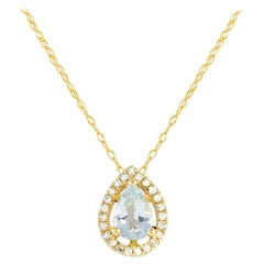 LB Exclusive 14K White Gold 0.07ct Diamond & Aquamarine Necklace PD4-15949YAQ