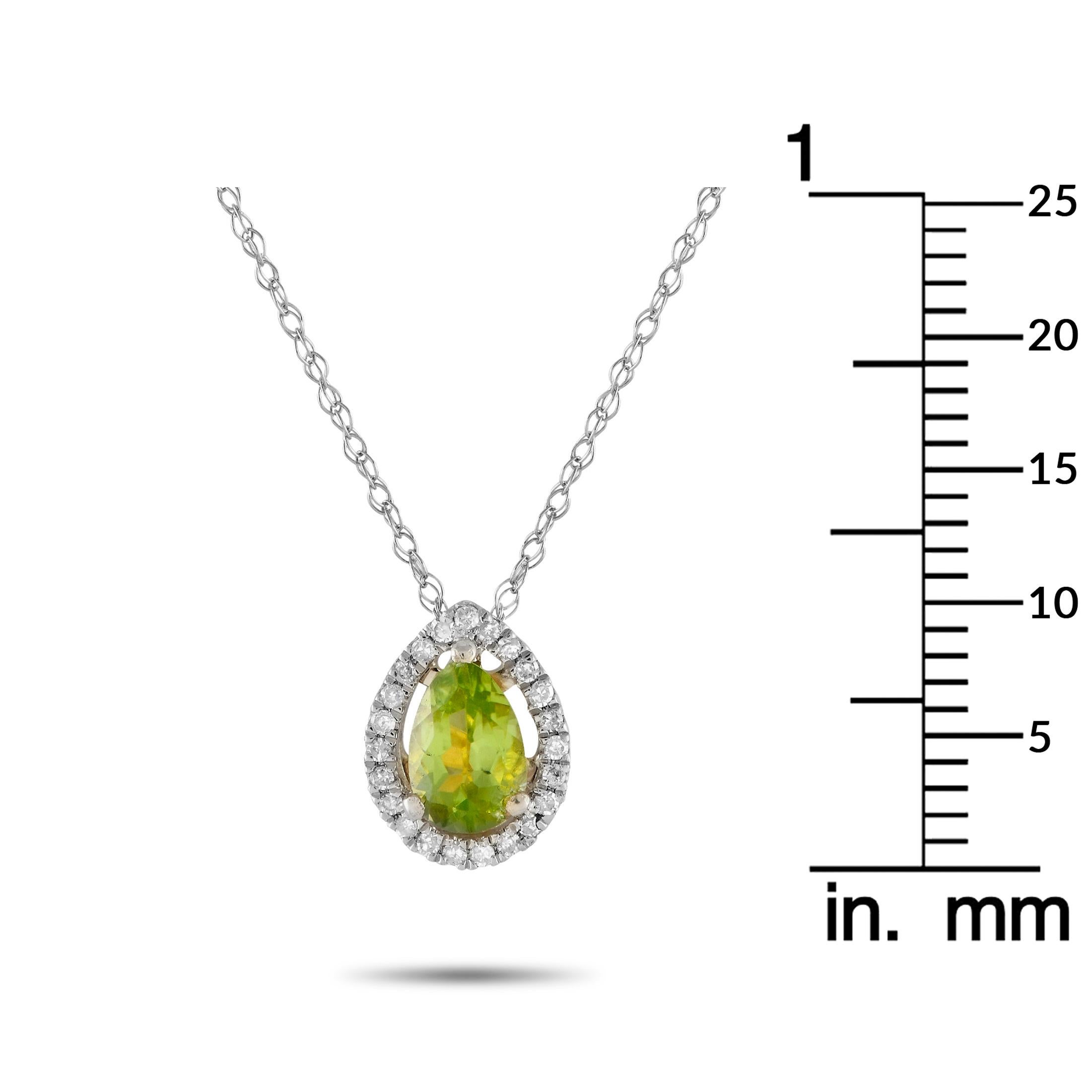 LB Exclusive Collier poire en or blanc 14 carats 0,07 ct de diamant et péridot Neuf - En vente à Southampton, PA