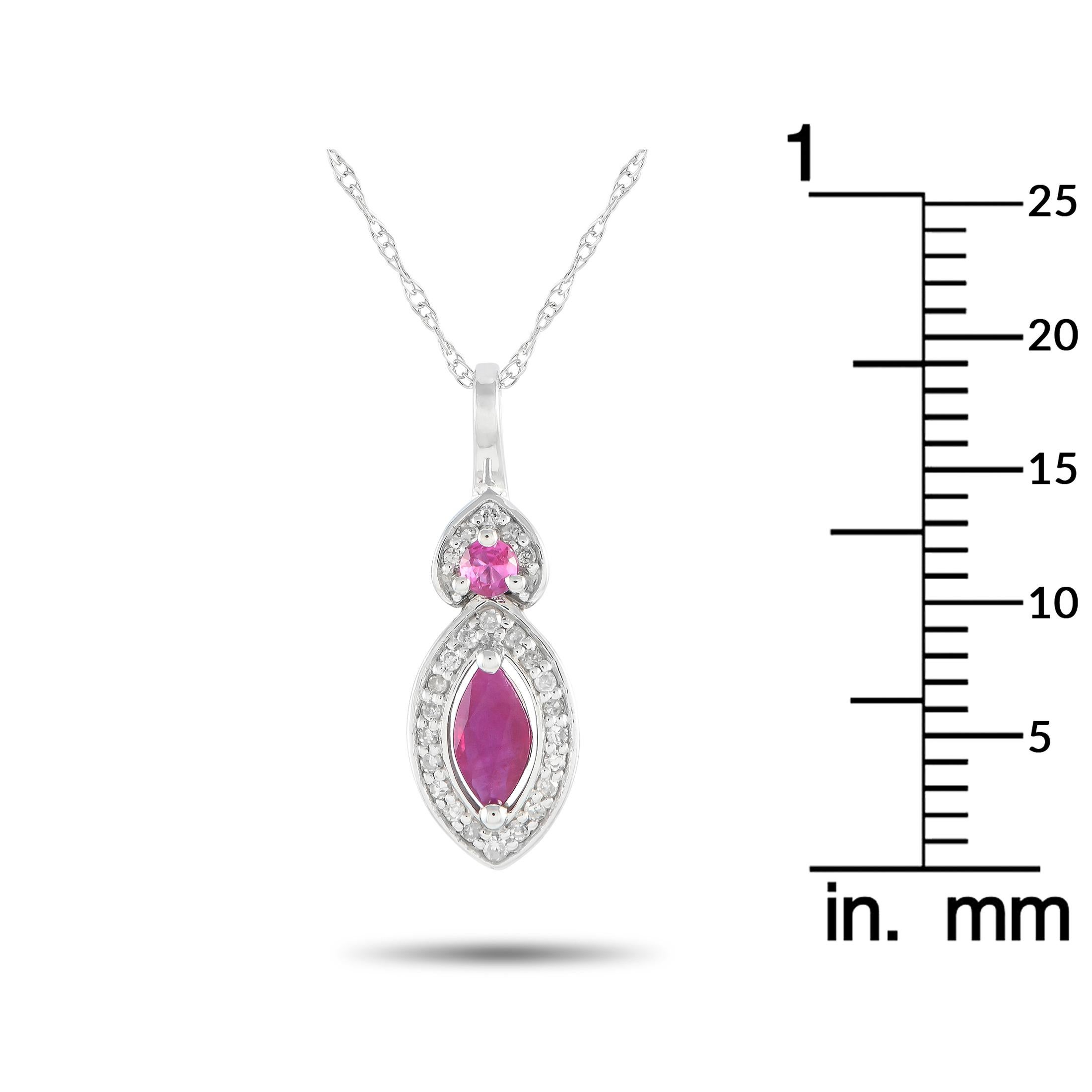 LB Exclusive 14K White Gold 0.07ct Diamond & Ruby Marquise Necklace PD4-16299WRU In New Condition For Sale In Southampton, PA
